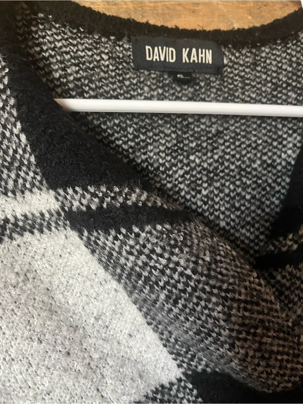 David Kahn Black & White Buffalo Plaid Open-Front Long Cardigan